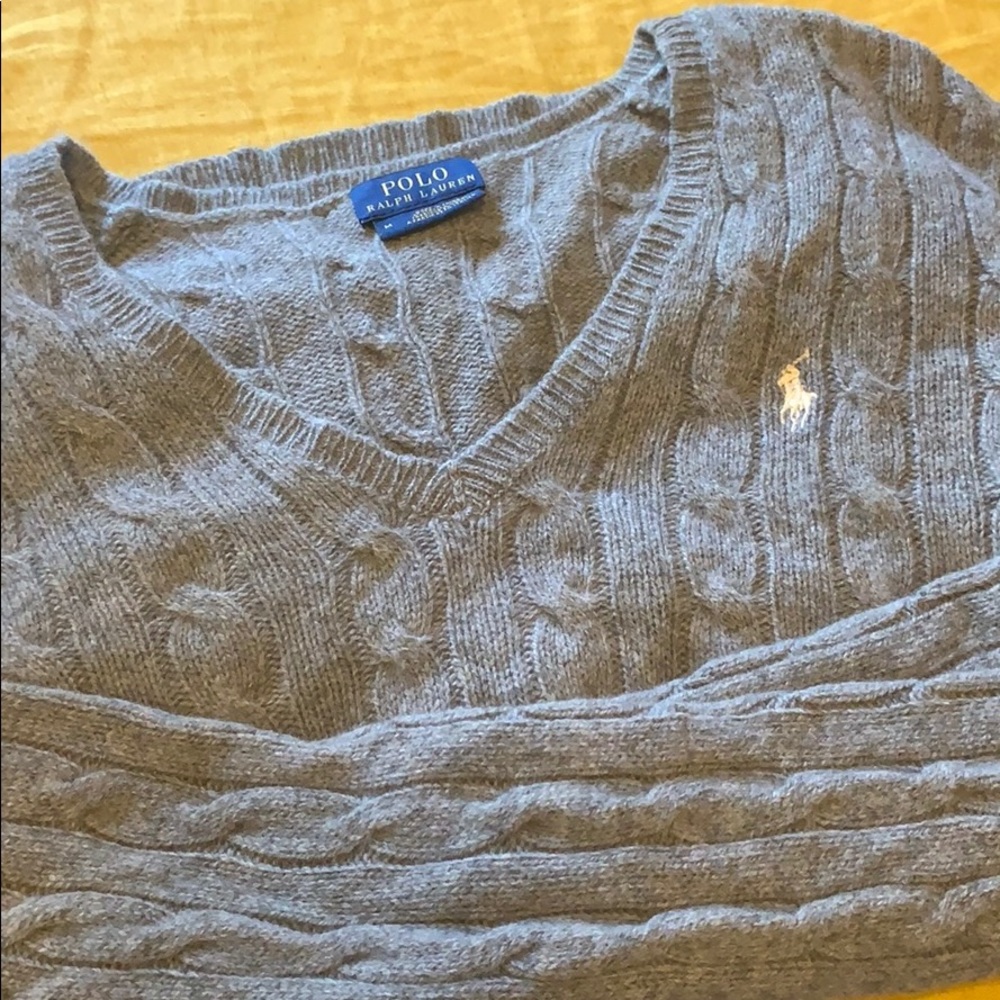 Grey Vneck polo sweater